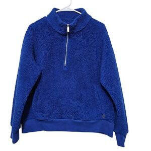 Calvin Klein Blue Sherpa Quarter Zip Pullover M Cozy Teddy Fleece Sweatshirt Men